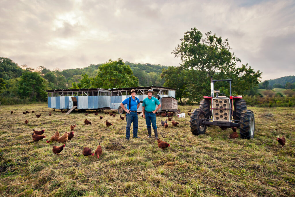 Daniel Salatin in foreground. Joel and Daniel Salatin and the eggmobile.Photo by Beth Furgurson Photography and courtesy of Virginia Tourism Corporation.