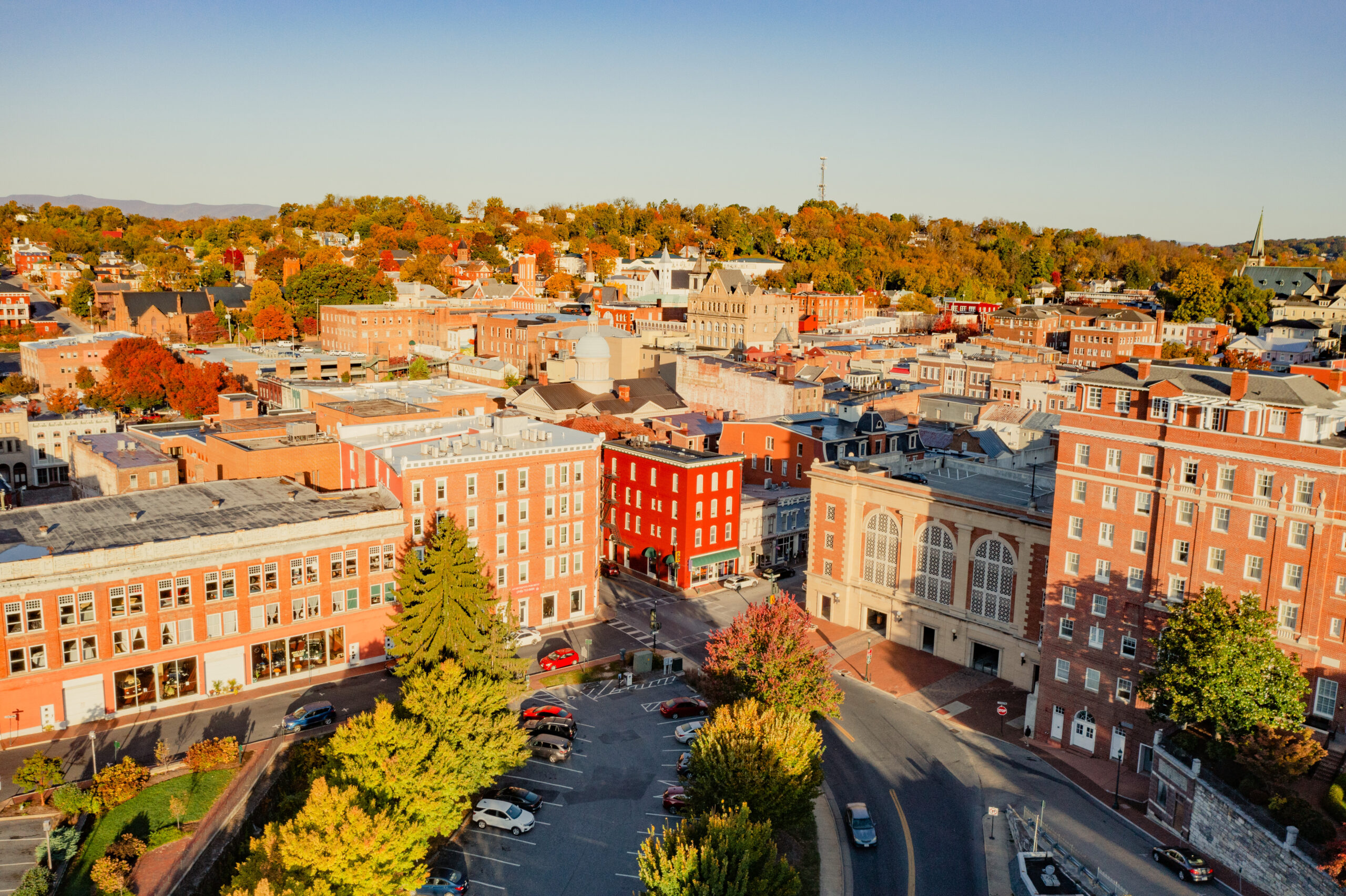 Aerial view of downtown Staunton by Sam Dean and courtesy of Virginia Tourism Corporation.